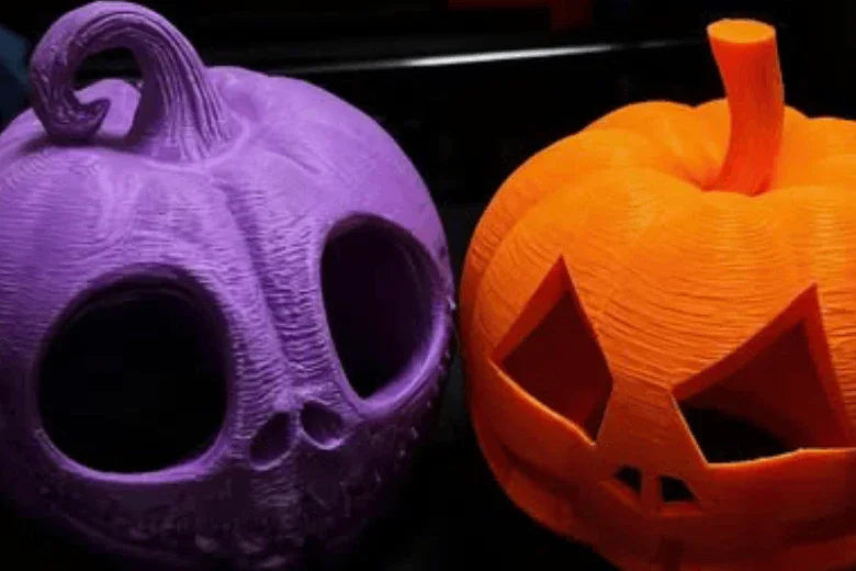 Purple skull pumpkin and orange jack-o'-lantern, Halloween 3D printed decorations