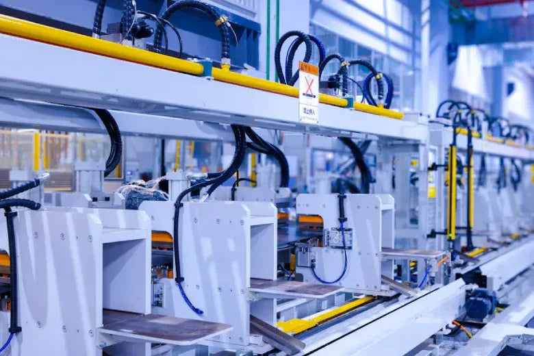 Industrial 3D printer farm with automated machines in a modern manufacturing facility