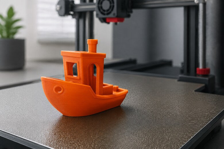 3DBenchy-Testboot auf dem Druckbett zur Beurteilung der Druckqualität