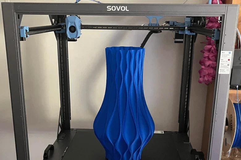 Sovol 3D printer printing large blue vase, affordable budget printer example