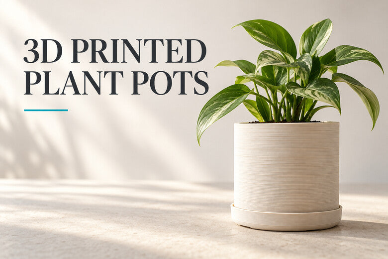 3D printed plant pot with houseplant and saucer, article cover