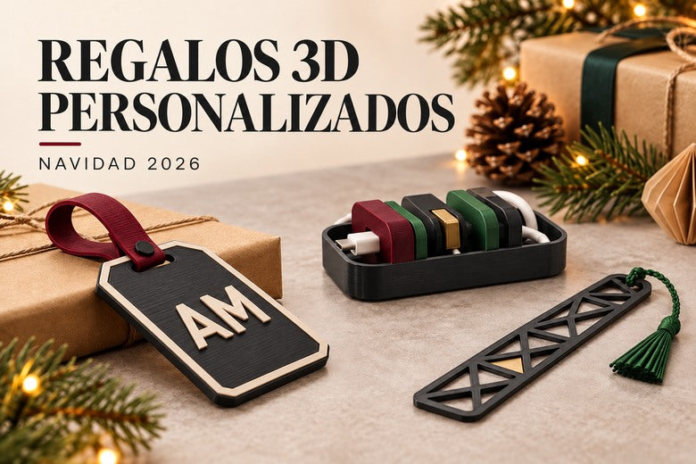 Regalos 3D personalizados para Navidad 2026 en granate, verde bosque y tonos neutros