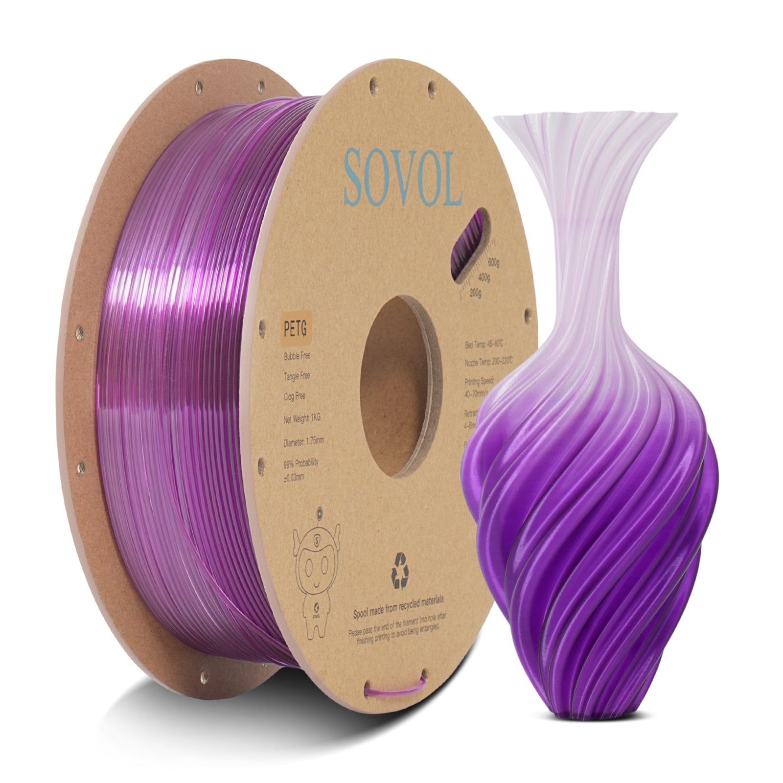 <tc>Sovol</tc> PETG-Filament mit Farbverlauf in Lila und Weiß