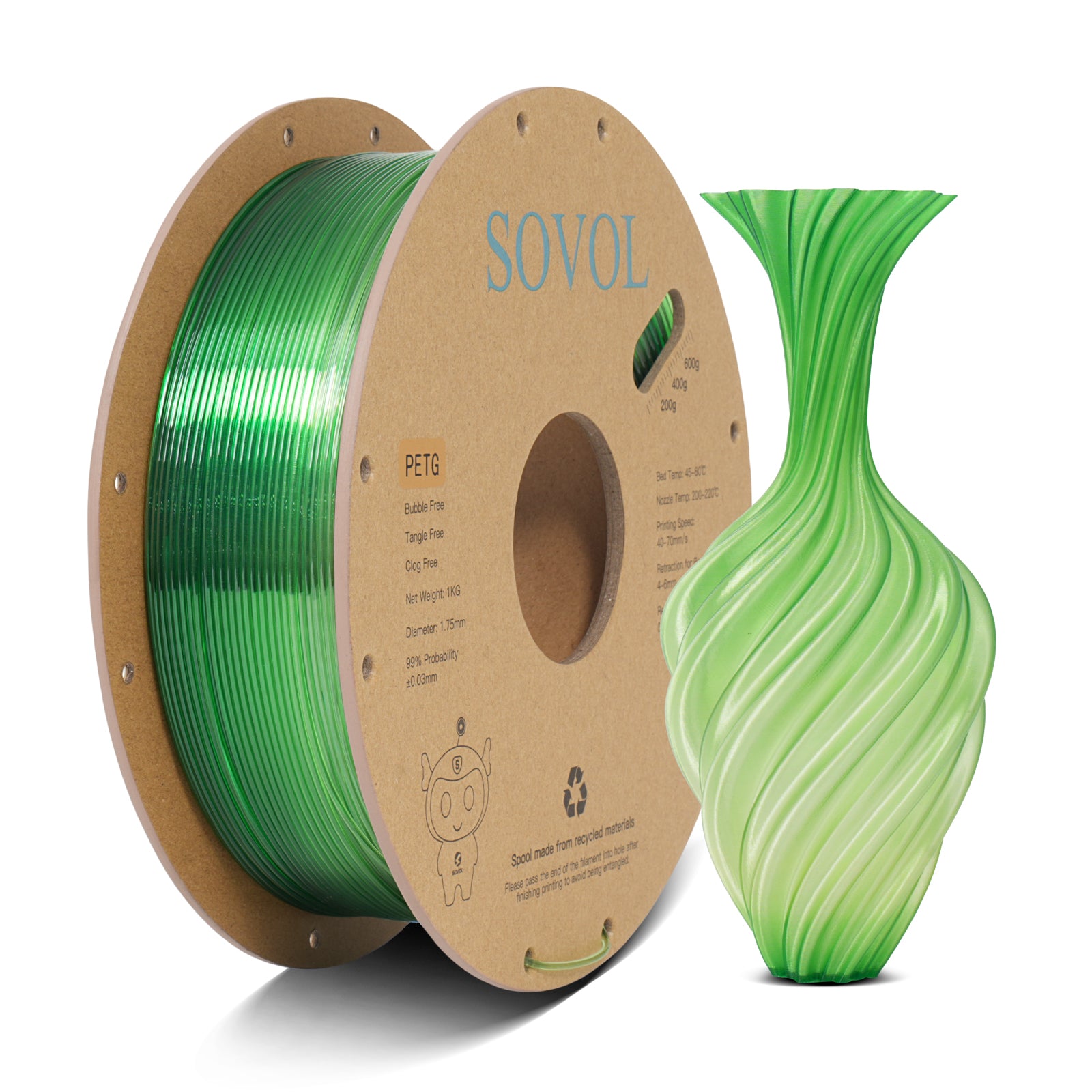 <tc>Sovol</tc> PETG-Filament mit Farbverlauf in Grün und Weiß