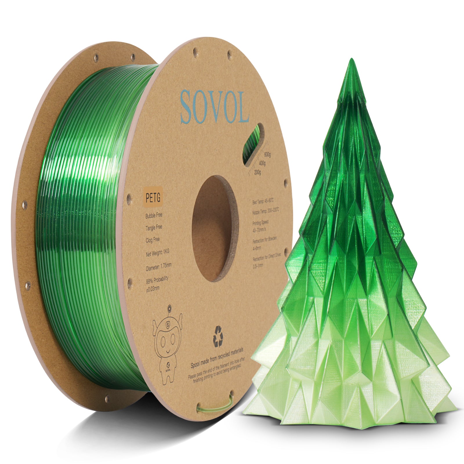 <tc>Sovol</tc> PETG-Filament mit Farbverlauf in Grün und Weiß