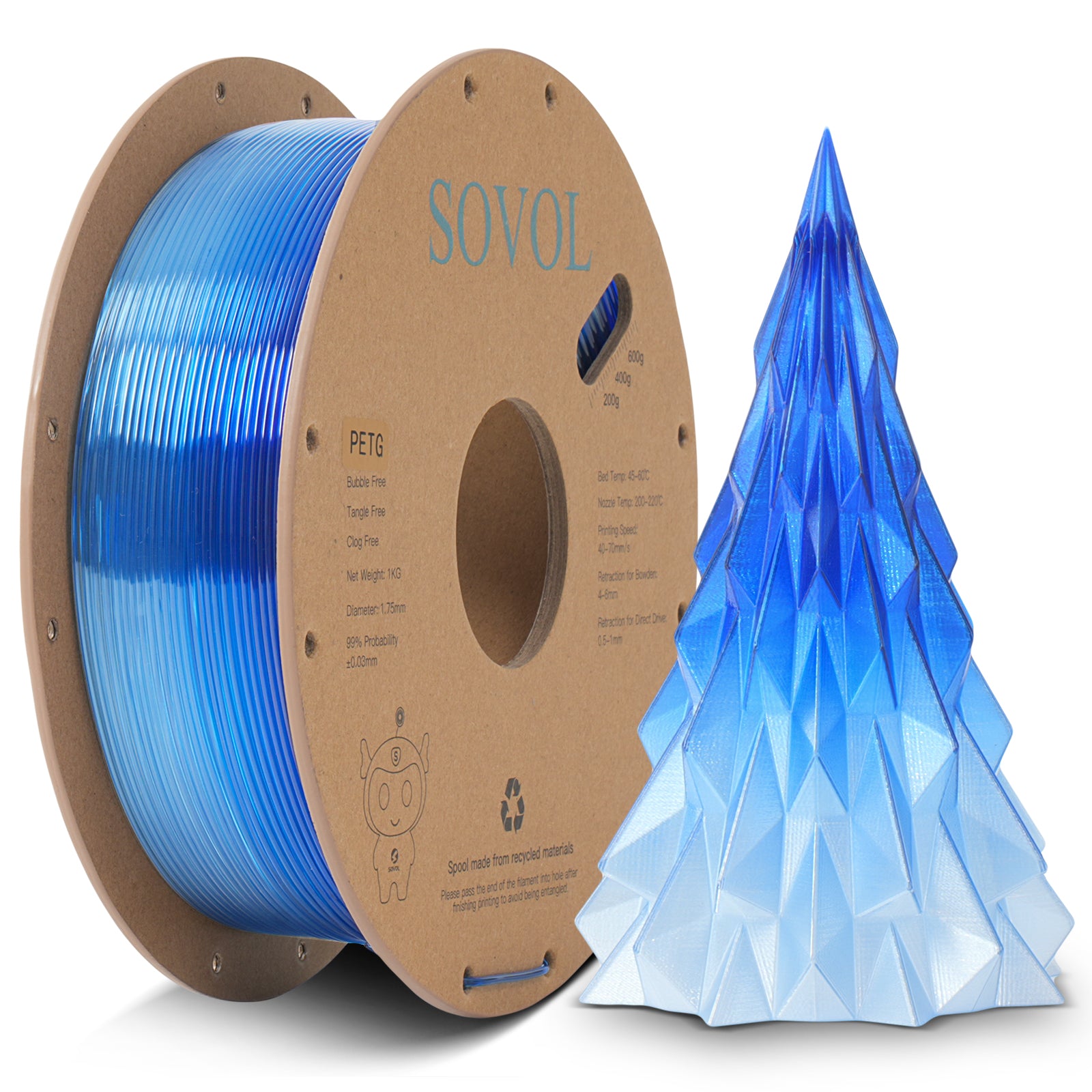 <tc>Sovol</tc> PETG-Filament mit Farbverlauf in Blau und Weiß