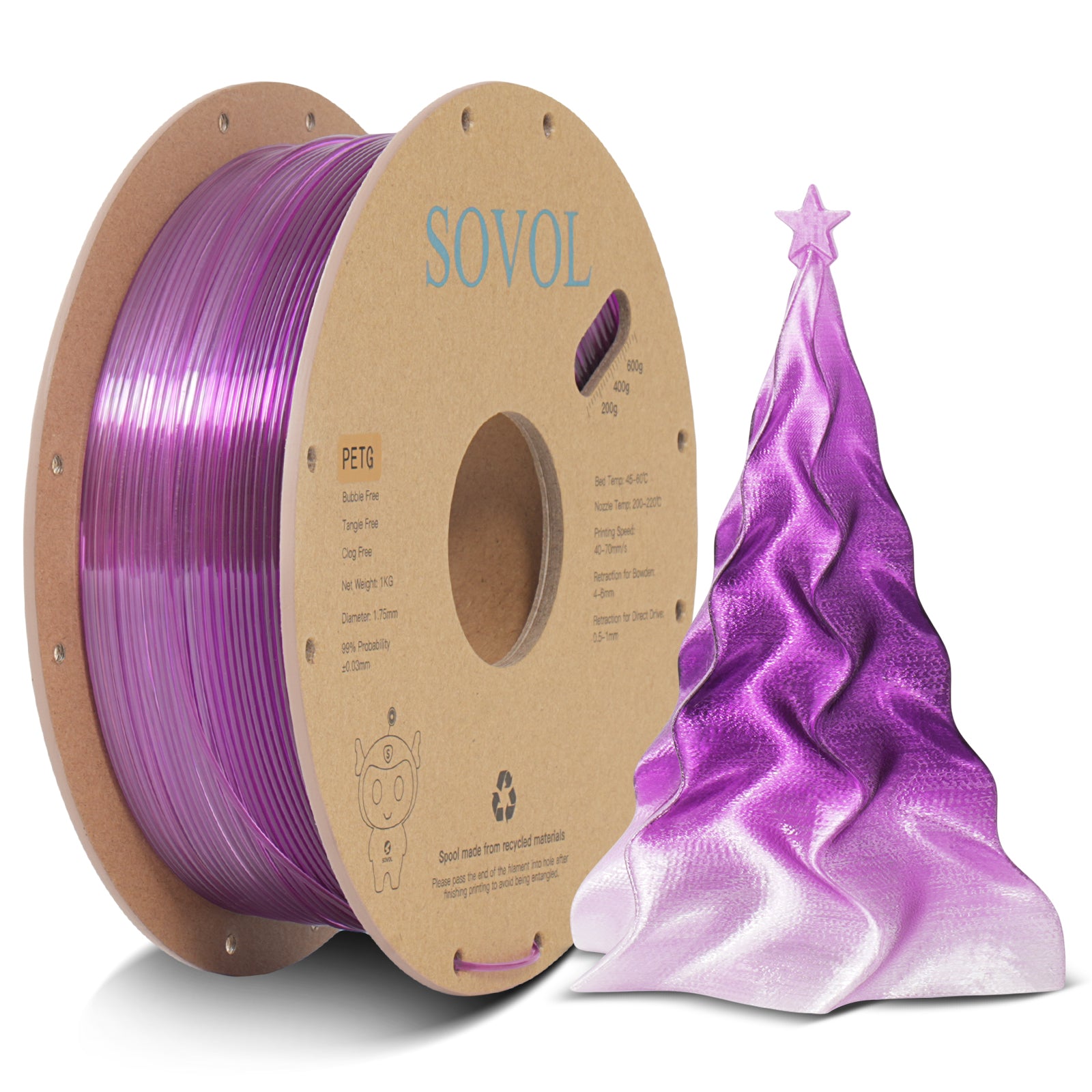 <tc>Sovol</tc> PETG-Filament mit Farbverlauf in Lila und Weiß
