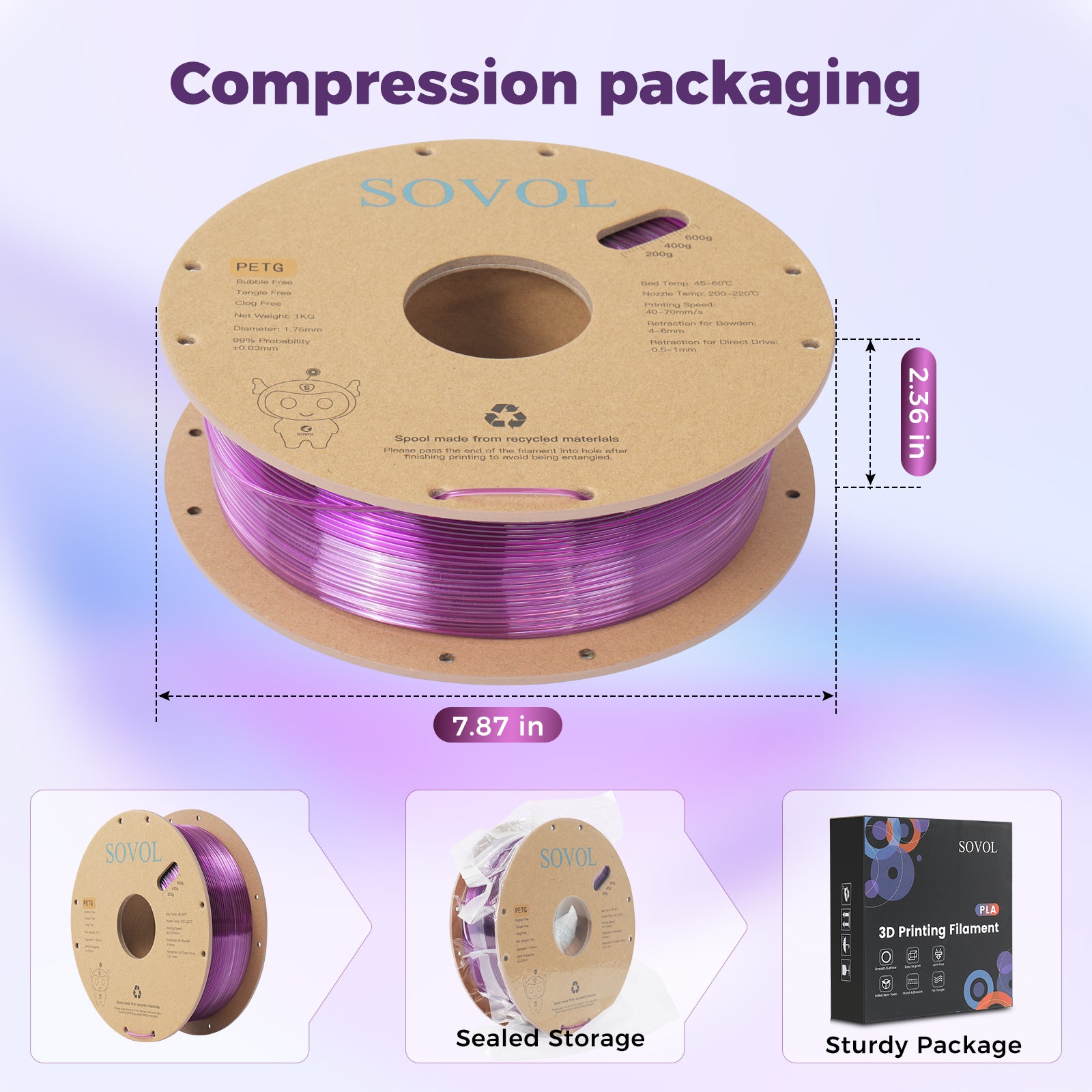 Sovol Gradient Purple White PETG Filament