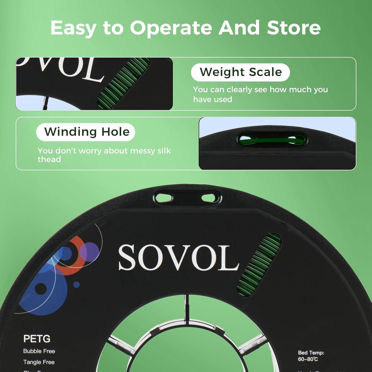 Sovol Green PETG Filament vacuum sealed packaging