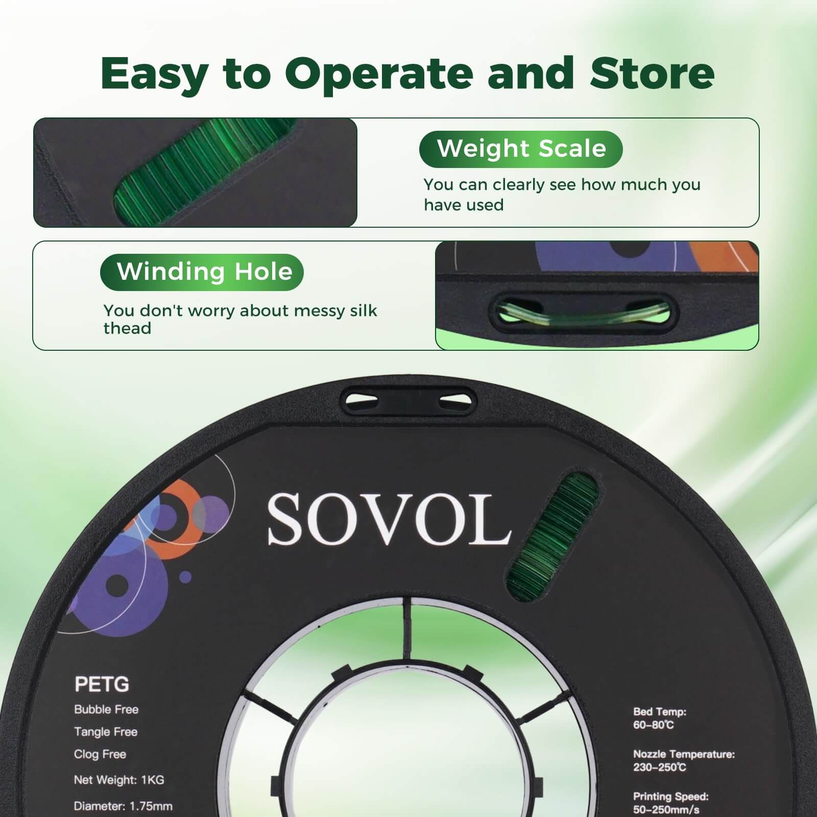 <tc>Sovol</tc> Filamento PETG blanco y verde degradado