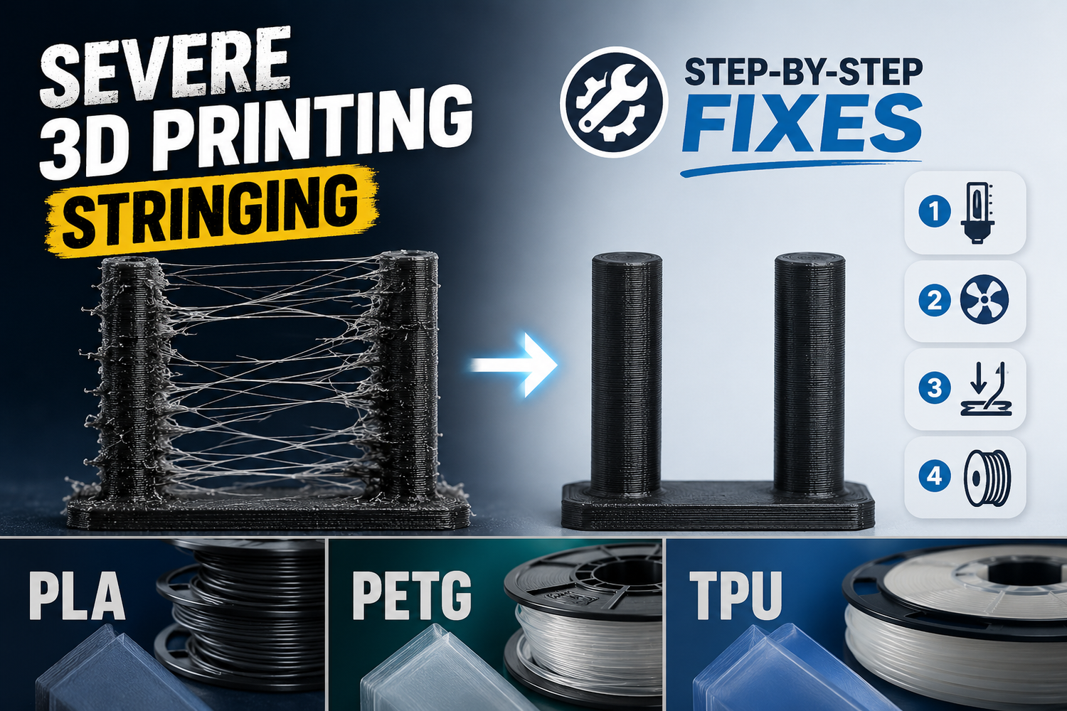Severe 3D printing stringing: step-by-step fixes (PLA/PETG/TPU)