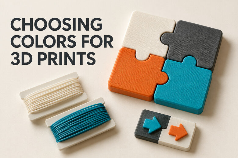 Choosing colors for 3D prints: printed palette tiles, filament samples and cover headline