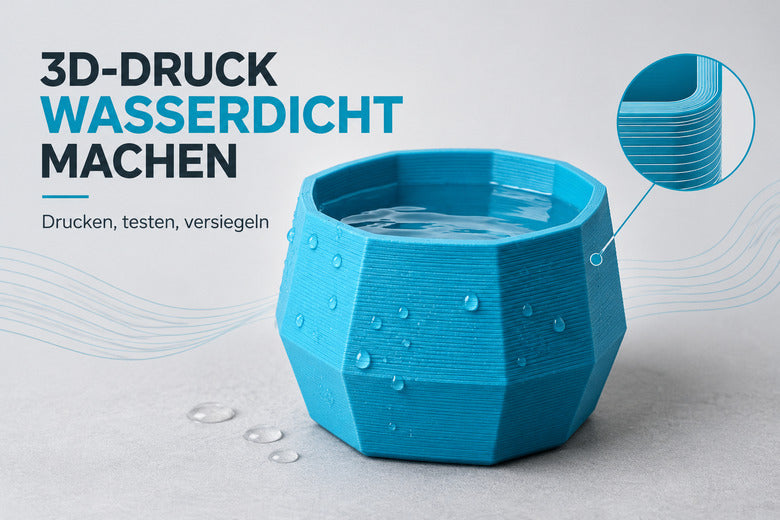 Wasserdichter FDM-3D-Druck mit Wasserbehälter und sichtbaren Schichtlinien
