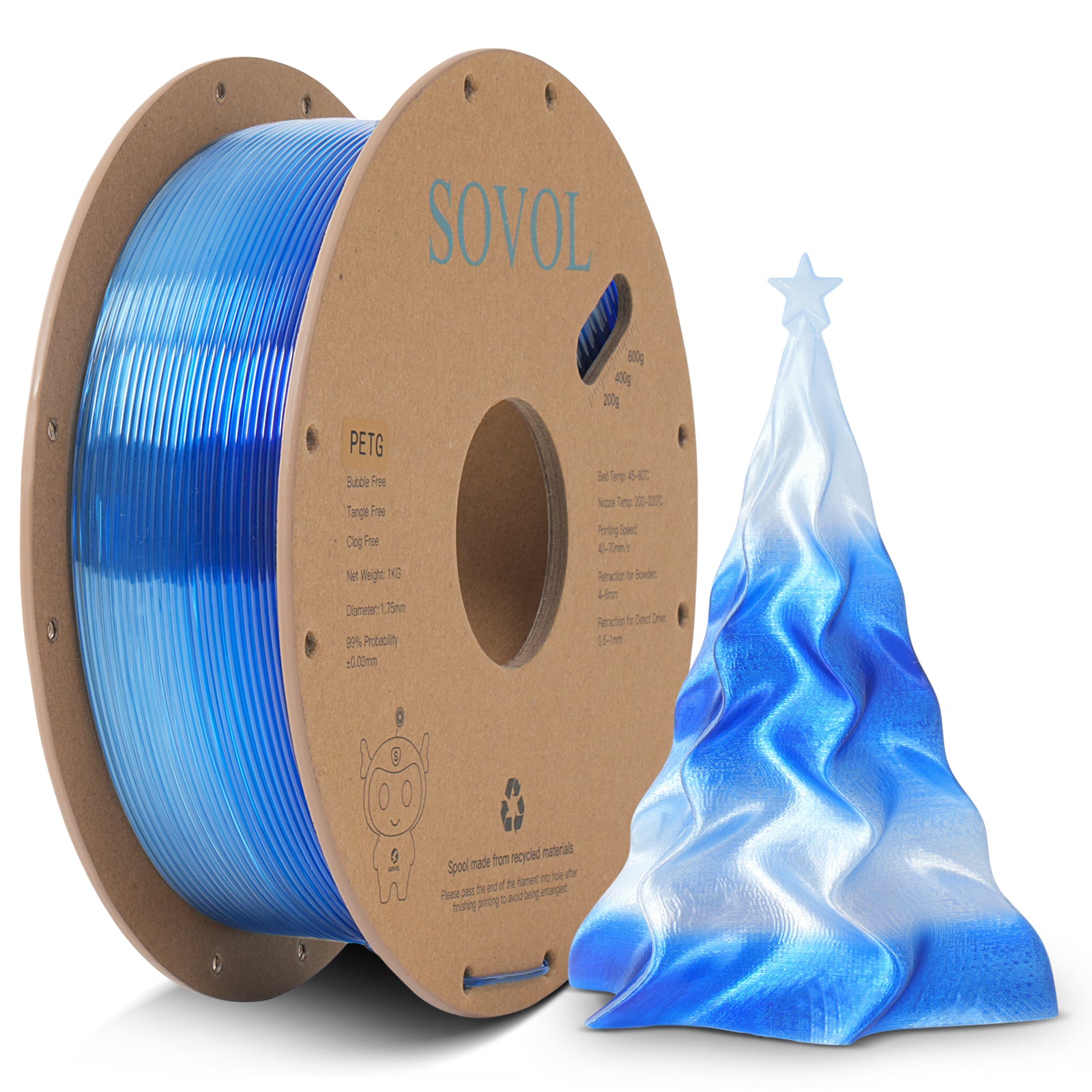 Sovol Gradient Blue White PETG Filament