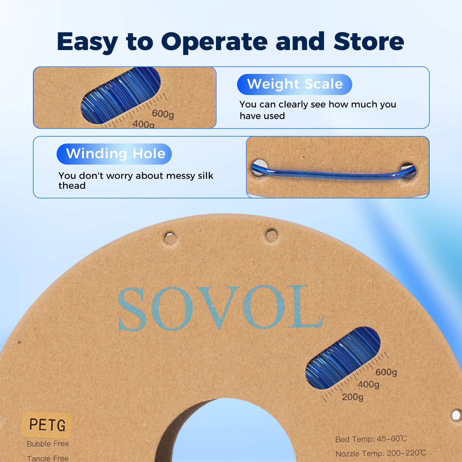Sovol Gradient Blue White PETG Filament