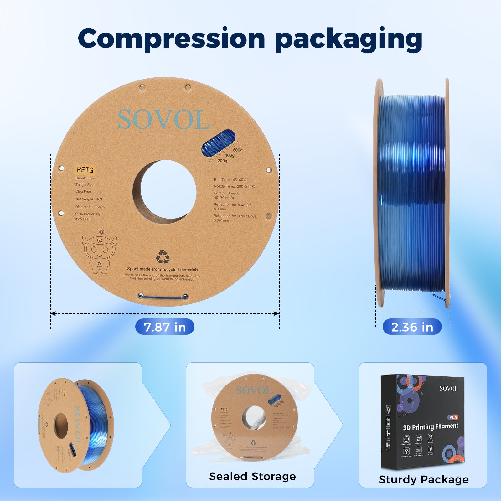 Sovol Gradient Blue White PETG Filament