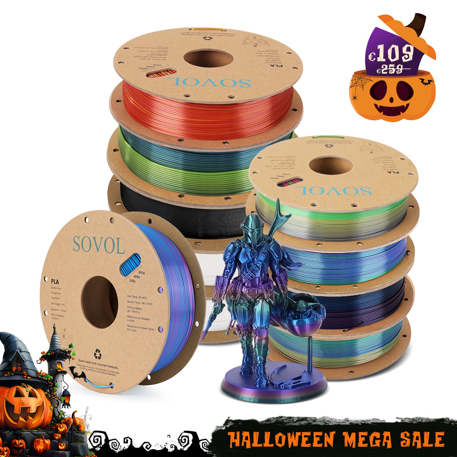 Sovol PLA Silk 3D Printing Filaments 10KG