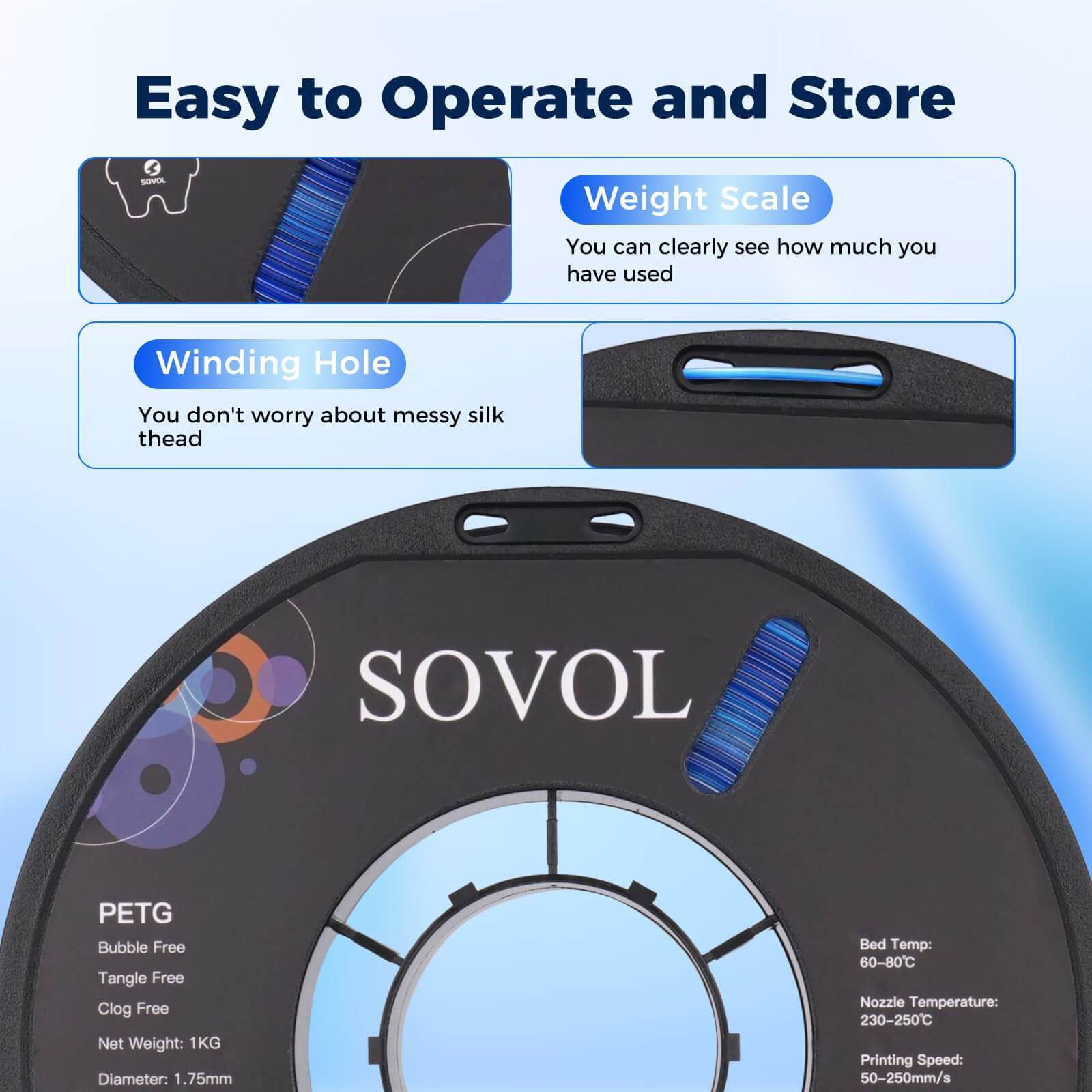 Sovol Gradient Blue White PETG-Filament