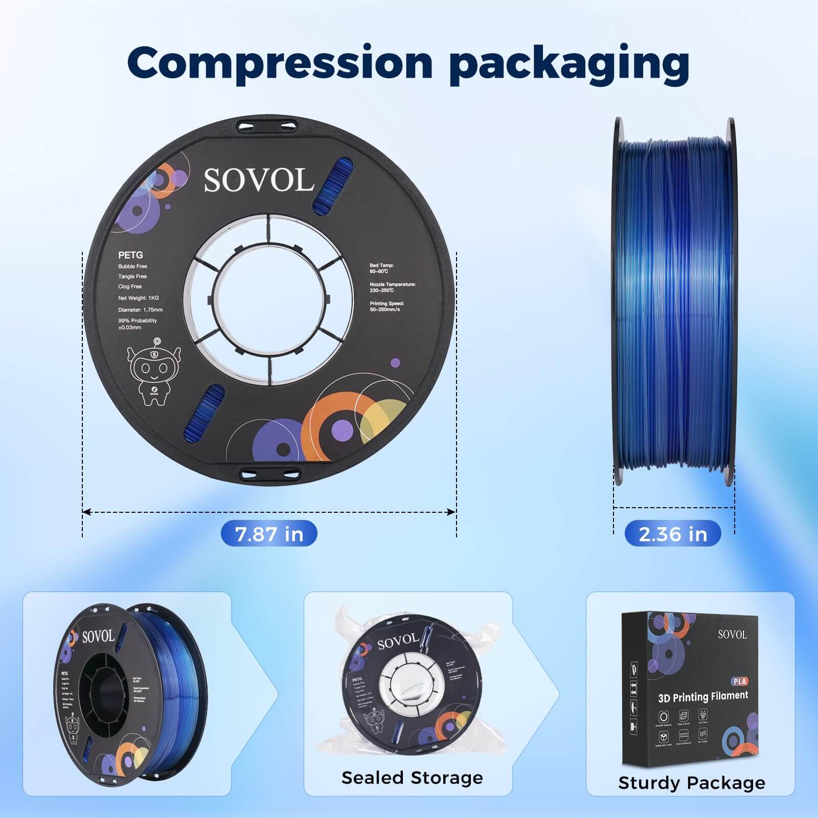 Sovol Gradient Blue White PETG-Filament