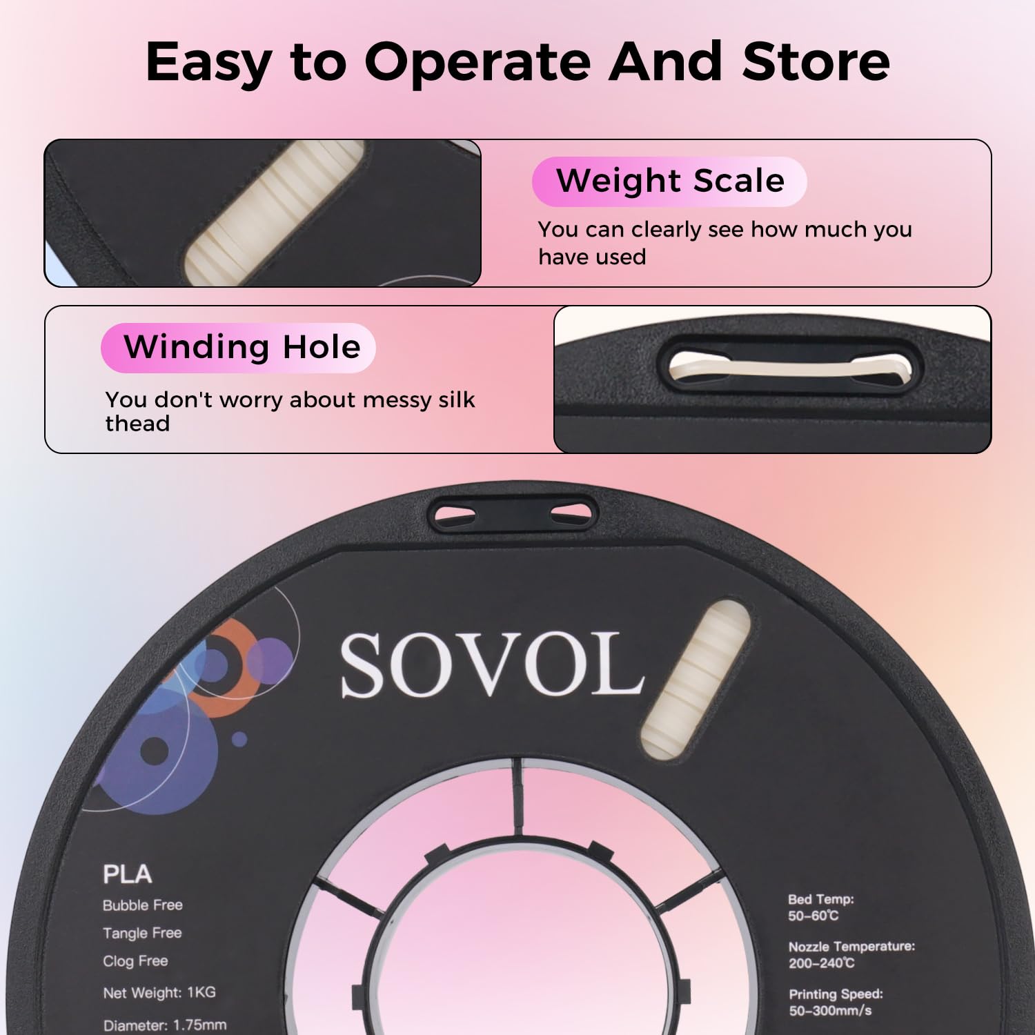 Filament PLA Sovol réactif aux UV et changeant de couleur